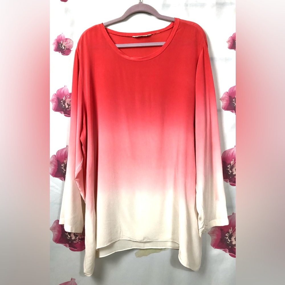 Soft Surroundings: Coral, Pink, Ivory - Gradation Color - Tye Dye - Silk - 2X